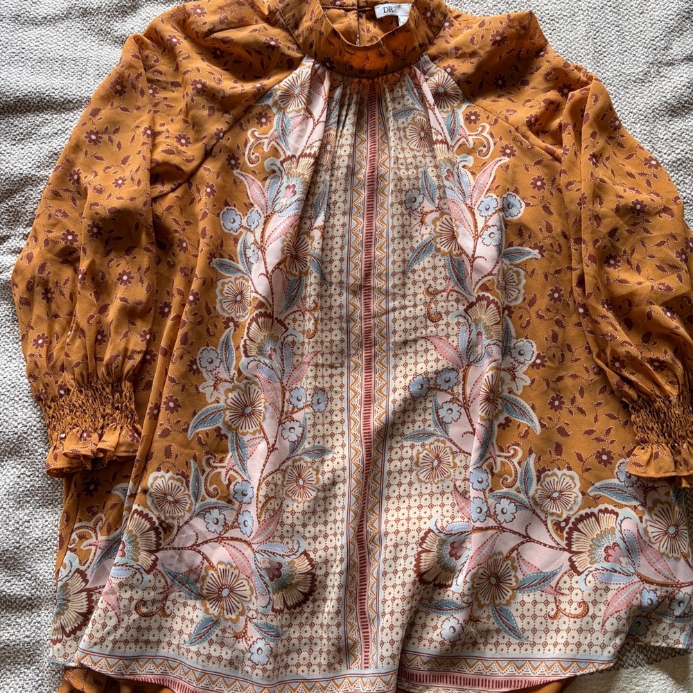 Women's DR2 Floral Western Print Blouse Long Sleeve Top Size XS S M Brand NEW